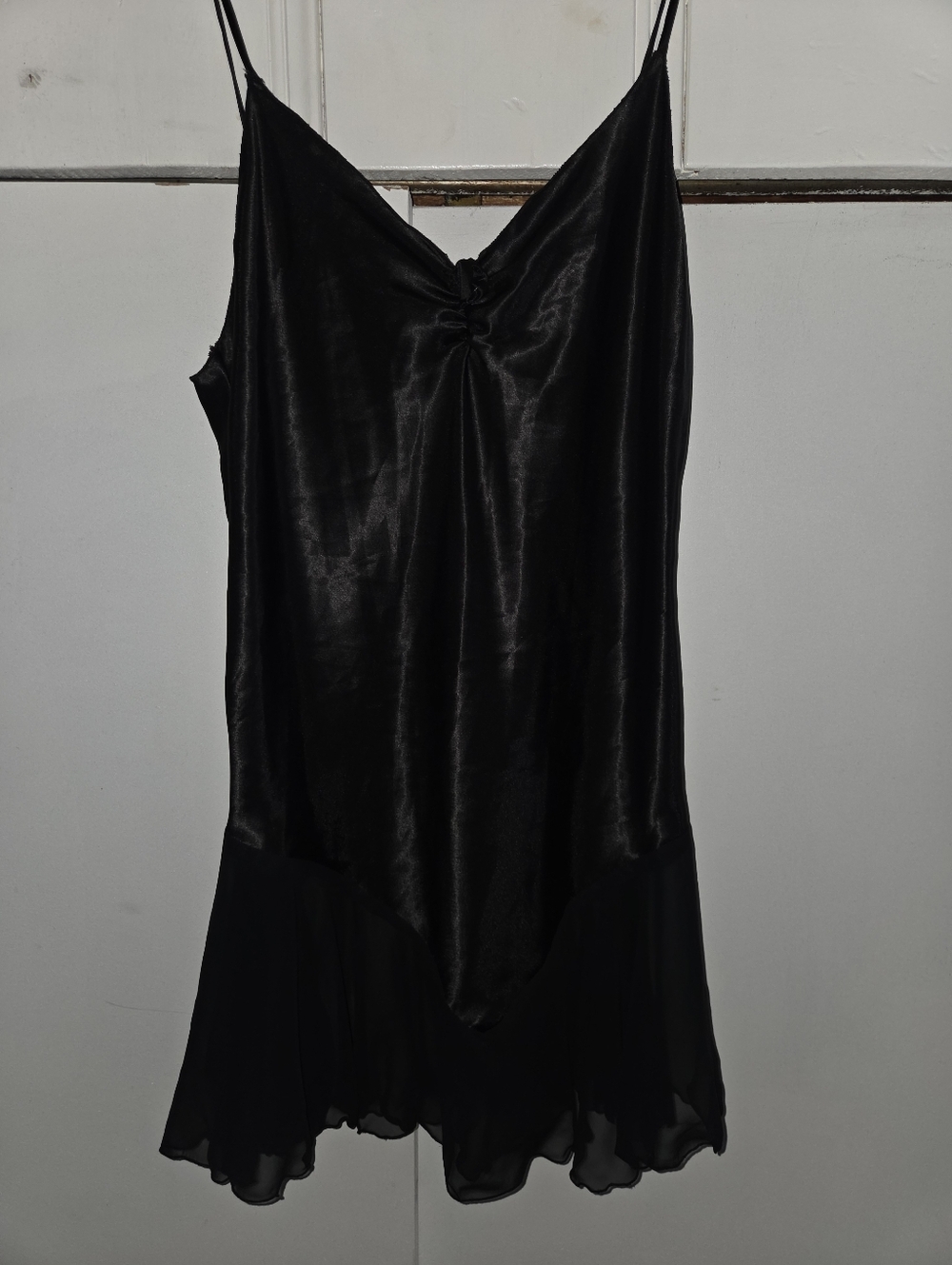 Black Satin Slip Dress with Ruffled Hem Size Large